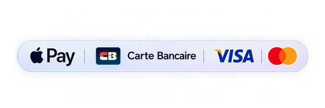 Moyens de paiement acceptés : carte bancaire, Visa, Mastercard, Apple Pay